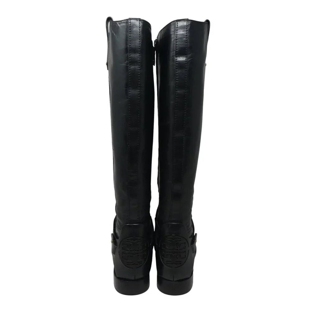 Tory Burch Colton Black Leather Knee High Harness Riding Boots Womens 9